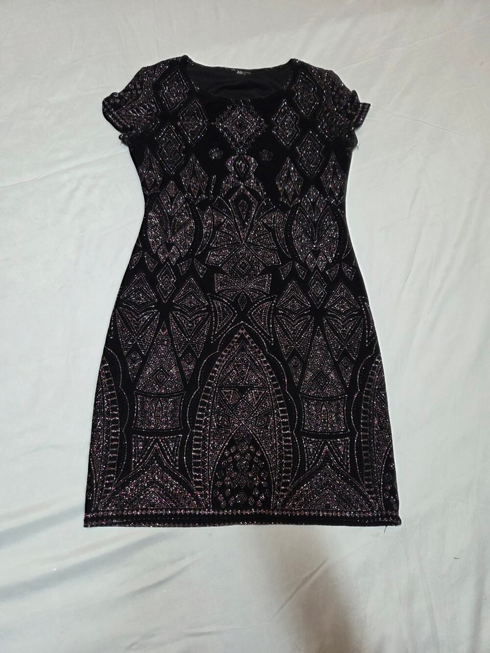 Jump Black Dress with Pink Metallic Geometric Pattern